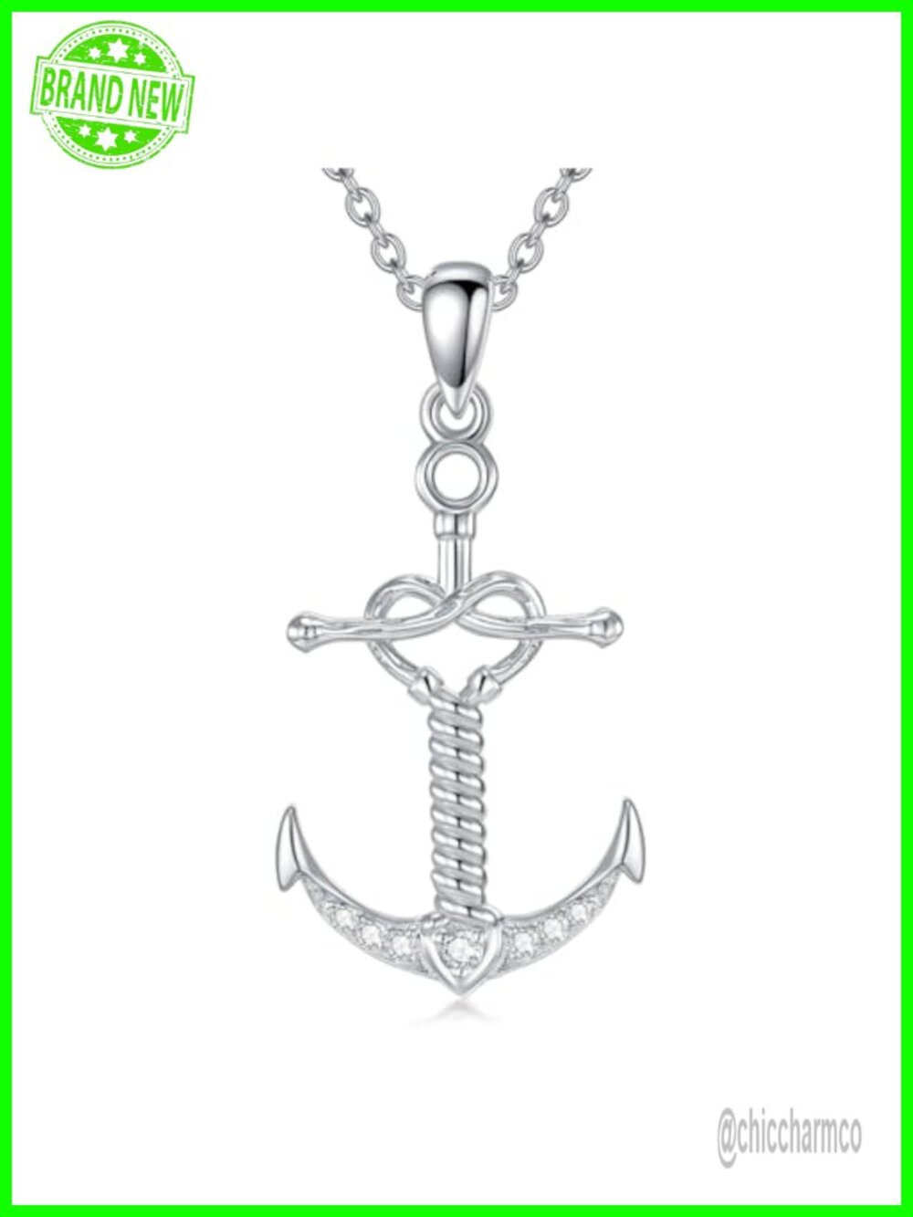 Diamond Anchor Necklace 925 Sterling Silver Pendant 18in Chain